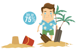 Max ist trautig, da er seine Reise storniert und hohe Stornokosten gezahlt hat - es gibt bis zu 75 % zurück!