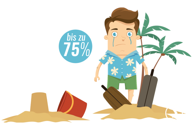Max ist trautig, da er seine Reise storniert und hohe Stornokosten gezahlt hat - es gibt bis zu 75 % zurück!